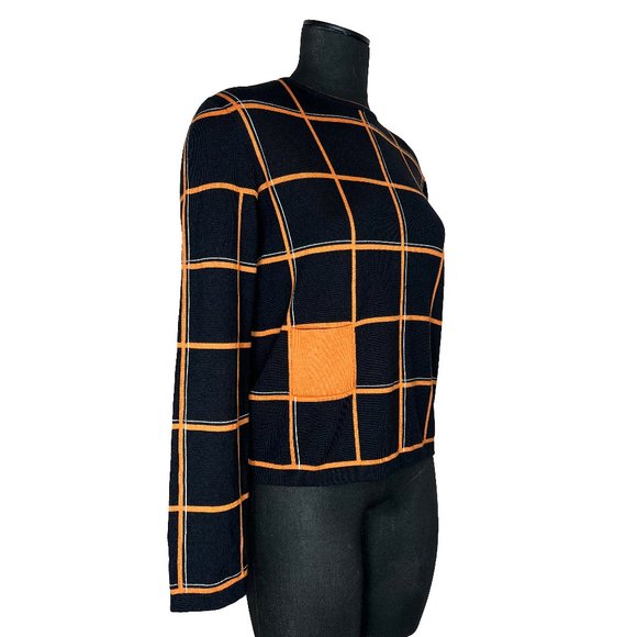 Hermes Womens Tattersall Sweater Wool & Silk EU 40 Pullover Orange Black NWT - Picture 3 of 14